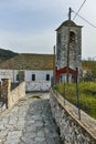 Bell Tower of Orthodox church with stone roof in village of Theologos,Thassos island, Greece Royalty Free Stock Photo