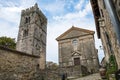 Bell tower and parish church of the Assumption of Mary in famous smallest town in the world - Hum