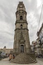 Bell tower perspective of the Clerigos Church, Porto.
