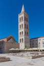 Bell tower between Saint Donatus church and Saint Anastasia cathedral in Zadar, Croatia Royalty Free Stock Photo