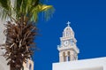 Bell tower of the Saint John the Baptist church in the city of Fira in the Island of Santorini Royalty Free Stock Photo