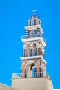 Bell tower of the Saint John the Baptist church in the city of Fira in the Island of Santorini Royalty Free Stock Photo