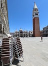 Bell tower of Saint Mark Square and the desert square in Venice