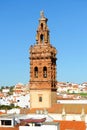 Bell tower of Saint Michael San Miguel in Jerez de los Caballeros, province of Badajoz, Spain Royalty Free Stock Photo
