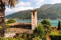 The bell tower of the Saintn Roccco church in the picturesque village Morcote on the Lake Lugano, Switzerland