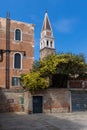 Bell tower of San Francesco della Vigna church in Italy. Royalty Free Stock Photo