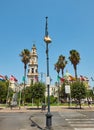 Bell tower of Santuario della Beata Vergine del Rosario. Pompei. Royalty Free Stock Photo