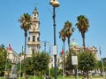 Bell tower of Santuario della Beata Vergine del Rosario. Pompei. Royalty Free Stock Photo