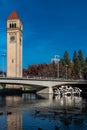 Bell Tower and Spokane River at the Riverfront Park in Spokane