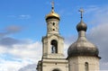 Bell tower of St. George`s Yuriev Monastery in Novgorod the Great Novgorod Veliky, Russia Royalty Free Stock Photo