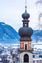 Bell tower of the St Katherine\'s Church in Bruneck-Brunico, Italy