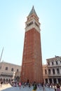 Bell tower St Mark`s Campanile and Doge`s Palace at Saint Mark`s Square Piazza San Marco in Venice, Italy Royalty Free Stock Photo