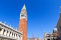 Bell tower St Mark`s Campanile of St Mark`s Basilica at Saint Mark`s Square Piazza San Marco in Venice, Italy Royalty Free Stock Photo