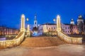 Bell tower of St. Nicholas Naval Cathedral in St. Petersburg and Krasnogvardeisky bridge Royalty Free Stock Photo