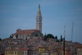 The bell tower of the town of Rovinj on the Adriatic Sea in Croatia Royalty Free Stock Photo