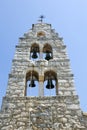 bell tower of very old stone church in areopolis in mani peninsula in peloponnese Royalty Free Stock Photo