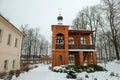 Bell Tower in the Vvedenskaya Island Hermitage on a winter day