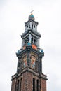 The bell tower of the Western Church, in Dutch Westerkerk in Amsterdam Royalty Free Stock Photo