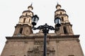 Bell towers and luminaries, Leon, Guanajuato. Royalty Free Stock Photo