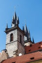 Bell towers of Our Lady of Tyn church in Prague Royalty Free Stock Photo