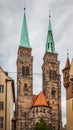 Bell towers of St. Sebaldus Church in Nuremberg Royalty Free Stock Photo