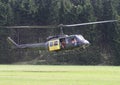 A Bell UH-1D SAR helicopter from the german air forces landing at Breitscheid airfield in northern Hesse, Germany