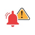 Bell warning sign. Caution icon with triangle form. Danger sign on isolated background. Caution warning icon.Triangle warning icon Royalty Free Stock Photo