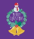 Bell wreath and snowman of Merry Christmas design