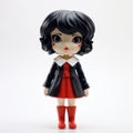 Bella: Stylistic Manga Doll With Black Hair And Red Dress