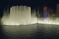 Bellagio Casino Water Show at night with Paris Casino and Eiffel Tower, Las Vegas, NV Royalty Free Stock Photo