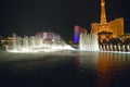 Bellagio Casino Water Show at night with Paris Casino and Eiffel Tower, Las Vegas, NV Royalty Free Stock Photo