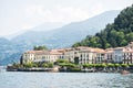 Bellagio City Skyline. Italy. Ferry Pier. Panoramic View from Lake Como