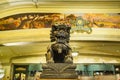 Bellagio Hotel and Casino metal lion sculpture at lobby entrance