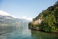 Bellagio. Lake Como. Stunning Landscape with Alps and Lake Como. Old Villa on Shore Among Trees