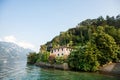 Bellagio. Lake Como. Stunning Landscape with Alps and Lake Como. Old Villa on Shore Among Trees