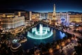 Bellagio and Las Vegas strip at night. Bellagio is a luxury resort and casino located on the Las Vegas Strip in Nevada, United Royalty Free Stock Photo