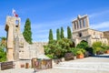 Bellapais, Cyprus - Oct 4th 2018: Ruins of historical Bellapais Abbey taken from outside close to the entrance and ticket office.