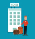 Bellboy baggage hotel service icon, vector