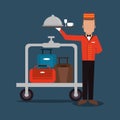 Bellboy baggage hotel service icon, vector