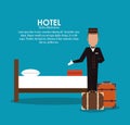 Bellboy bed room hotel service icon, vector