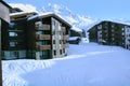 Belle Plagne ski resort town and slopes, France