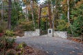 Bellevue Botanical Garden, entrance to the Ravine Experience suspension bridge with fall foli