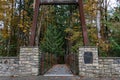 Bellevue Botanical Garden, entrance to the Ravine Experience suspension bridge with fall foli