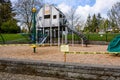 BELLEVUE, WA/USA Ã¢â¬â APRIL 26, 2020: Kelsey Creek Park Playground, equipment closed with caution tape due to COVID 19