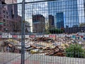 View of asbestos warning signs at the Turner Construction project at 555 108th Avenue NE in downtown near the Bellevue transit