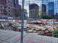 View of asbestos warning signs at the Turner Construction project at 555 108th Avenue NE in downtown near the Bellevue transit