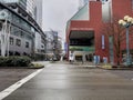 Bellevue, WA USA - circa February 2023: Wide view of the crosswalk in front of the Bellevue Arts Museum