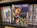 Bellevue, WA USA - circa July 2022: Close up, selective focus on Attack On Titan manga for sale inside a Barnes and Noble