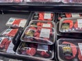 Bellevue, WA USA - circa July 2022: Close up, selective focus on Kobe beef for sale inside an Uwajimaya grocery store