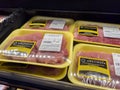 Bellevue, WA USA - circa July 2022: Close up, selective focus on pork for sale inside an Uwajimaya grocery store